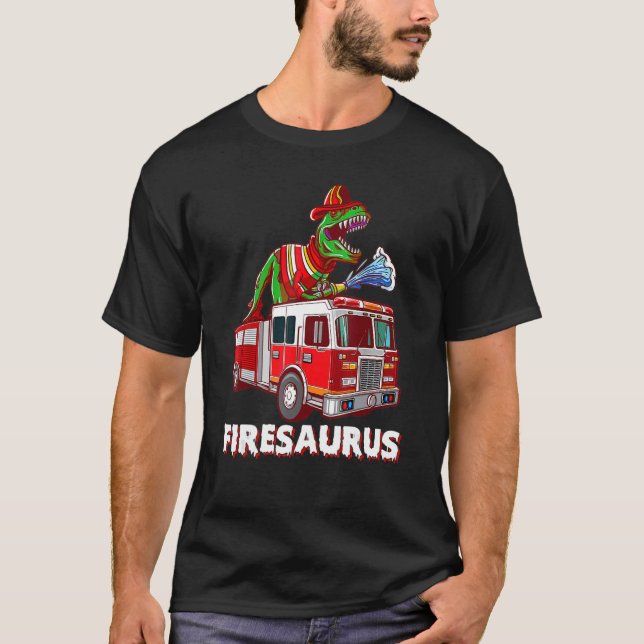 Firesaurus Firefighter Saurus Cute Firetruck Firem T-Shirt (Front)
