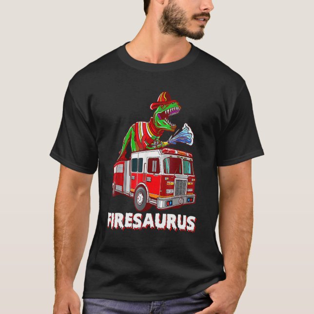 Firesaurus Firefighter Saurus Cute Firetruck Firem T-Shirt (Front)