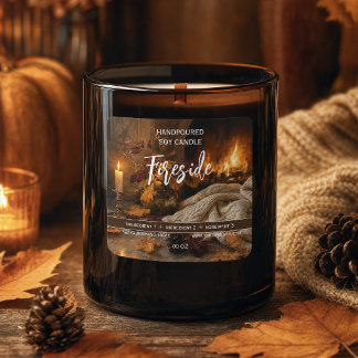 Fireside Autumn Candle Label Square Sticker | Cosy