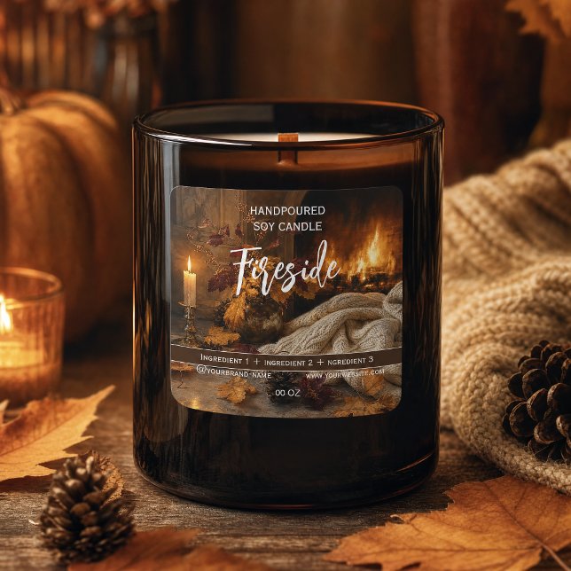 Fireside Autumn Candle Label Square Sticker | Cosy (Fireside Autumn Candle Label Square Sticker | Cozy)