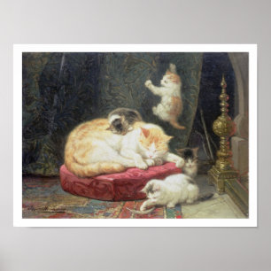 Fireside Bliss (oil on panel) Poster
