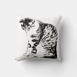 Fireside Calm with Inked Cat Cushion