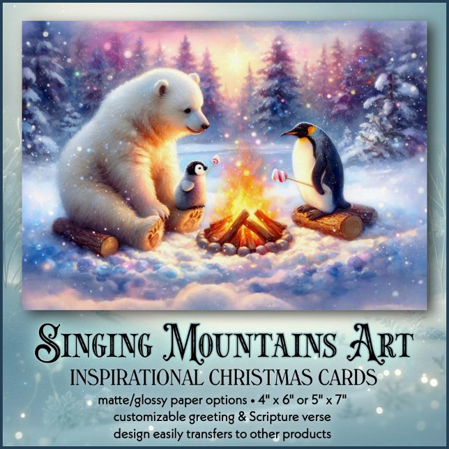 Fireside Faith Polar Bear Penguin Christmas Holiday Card (Creator Uploaded)