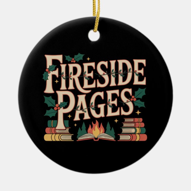 Fireside Pages Book Lover Christmas Tree Ceramic Ornament (Front)