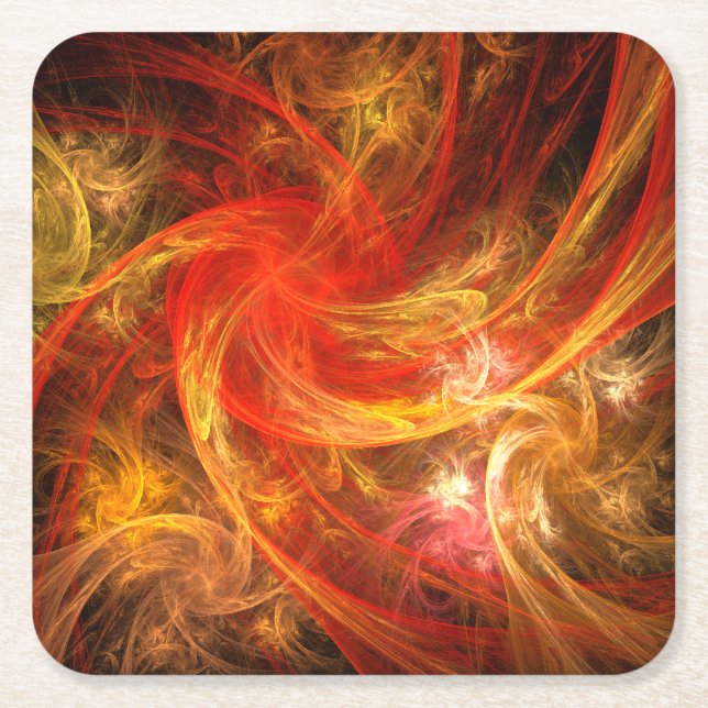 Firestorm Abstract Art Square Paper Coaster (Front)