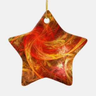 Firestorm Modern Abstract Art Red Gold Energy Ceramic Tree Decoration