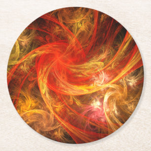 Firestorm Modern Abstract Art Red Gold Energy Round Paper Coaster