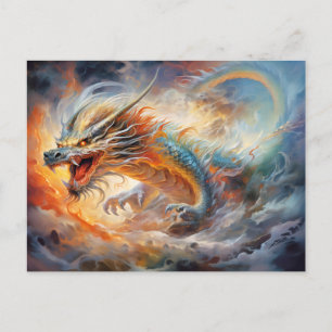 Firestorm Wrath – Chinese Airbrush Dragon in Flame Postcard