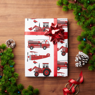 Firetruck, Aeroplane, Tractor Wrapping Paper