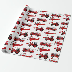 Firetruck, Aeroplane, Tractor Wrapping Paper