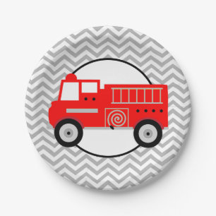 Firetruck and Chevron Party Paper Plate