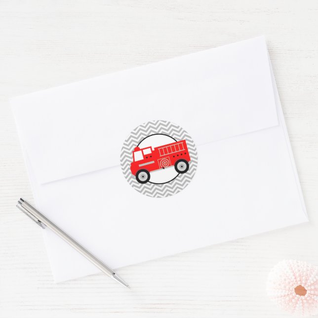 Firetruck and Chevron Party Round Stickers (Envelope)