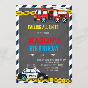 Firetruck and police birthday theme Invitation