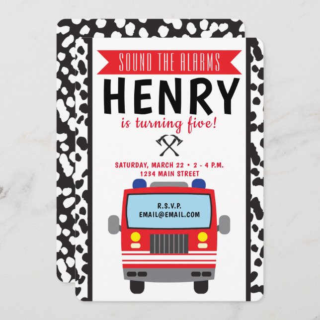 Firetruck Birthday Invitation (Front/Back)