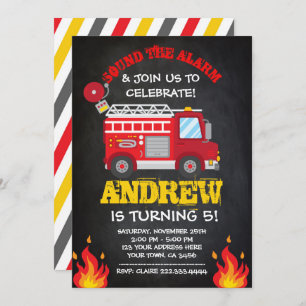 Firetruck Birthday Invitation, Firefighter Invites