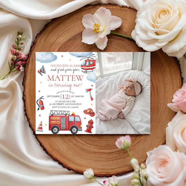 Firetruck Birthday Invite With Photo (Creator Uploaded)