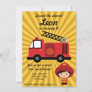 FireTruck Birthday Party Invitation