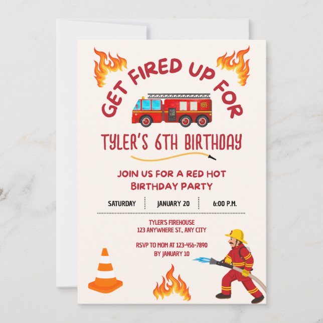 Firetruck Birthday Party Invitation (Front)