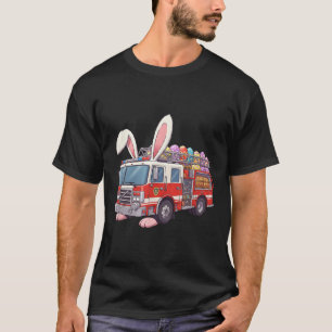 Firetruck Bunny Easter Easter Day Firefighter Boys T-Shirt