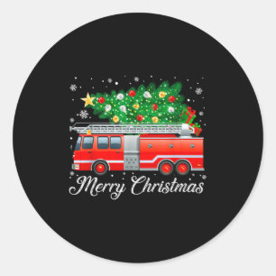 Firetruck Christmas Tree Funny Xmas Pajamas Firefi Classic Round Sticker