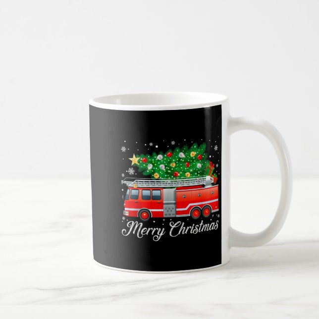 Firetruck Christmas Tree Funny Xmas Pajamas Firefi Coffee Mug (Right)