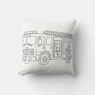 Firetruck Colouring Book Pillow Kids Room Decor