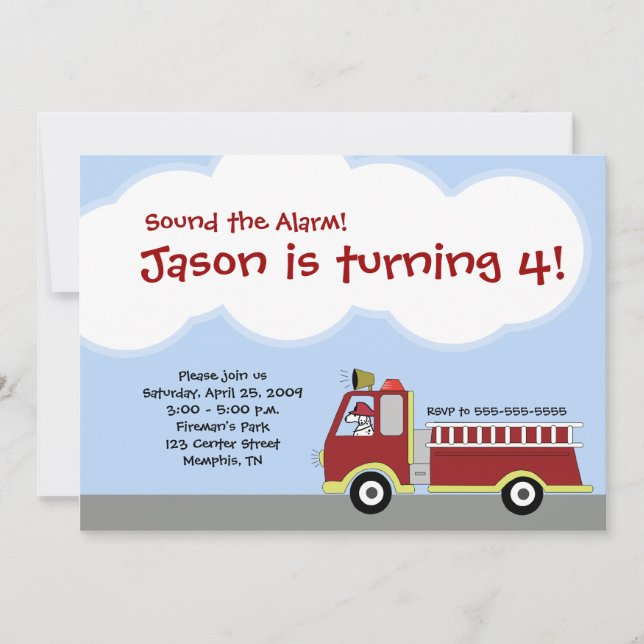 Firetruck Fire Engine Birthday Invitation (Front)