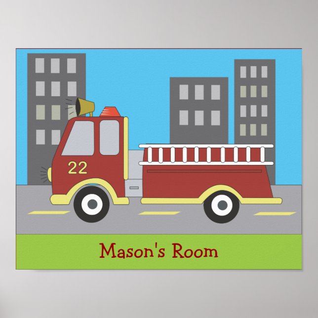 FIRETRUCK Fire Engine Boys Room Print (Front)