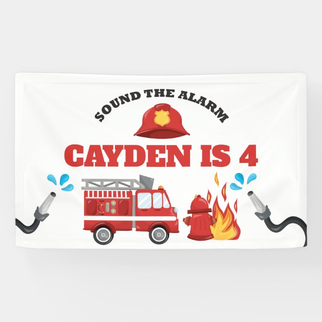 Firetruck Firefighter Birthday Party Banner (Horizontal)