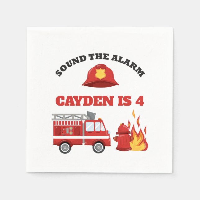 Firetruck Firefighter Birthday Party Napkin (Front)