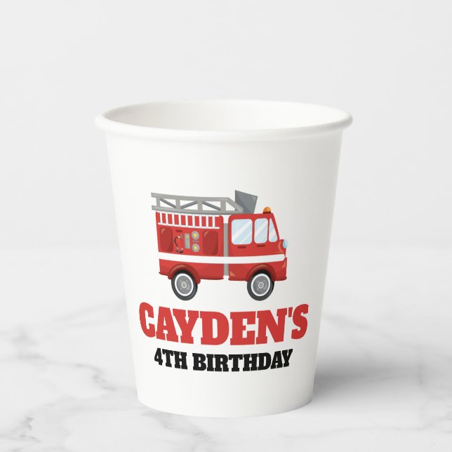 Firetruck Firefighter Birthday Party Napkins Paper Cups (Front)