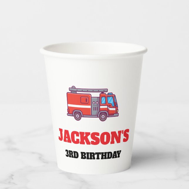 Firetruck Firefighter Birthday Party Paper Cups (Front)