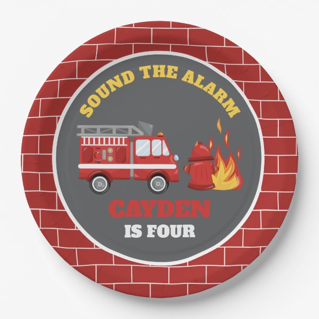 Firetruck Firefighter Birthday Party Paper Plates (Front)