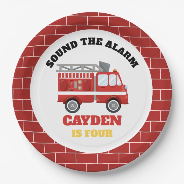 Firetruck Firefighter Birthday Party Paper Plates (Front)