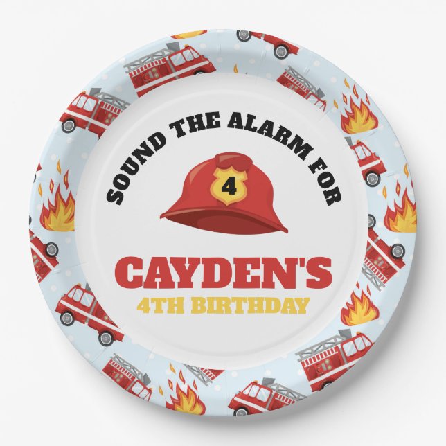 Firetruck Firefighter Birthday Party Paper Plates (Front)