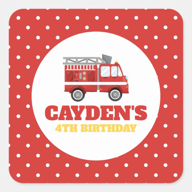 Firetruck Firefighter Birthday Party Square Sticker (Front)