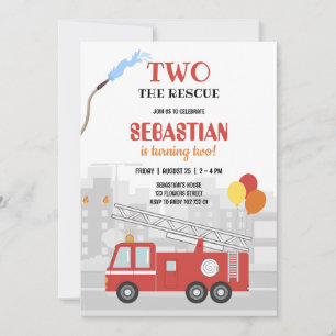 Firetruck Firefighter Boy Birthday Invitation