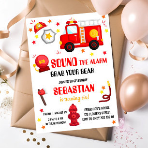 Firetruck Firefighter Boy Birthday Invitation