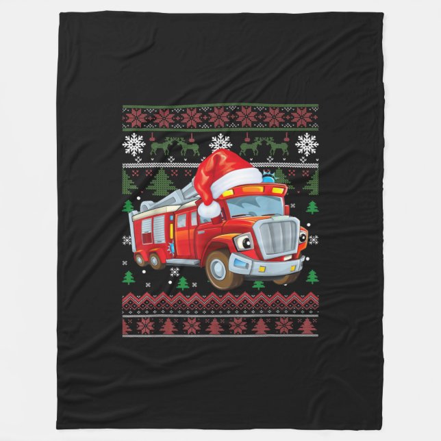 Firetruck Firefighter Christmas Cute Boy Santa Hat Fleece Blanket (Front)