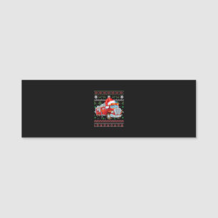 Firetruck Firefighter Christmas Cute Boy Santa Hat Name Tag
