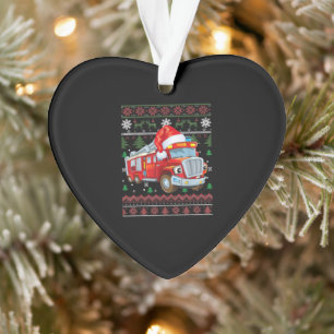 Firetruck Firefighter Christmas Cute Boy Santa Hat Ornament