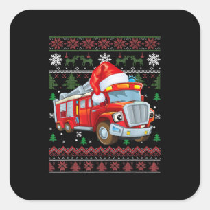 Firetruck Firefighter Christmas Cute Boy Santa Hat Square Sticker