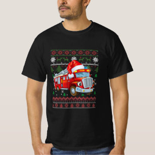 Firetruck Firefighter Christmas Cute Boy Santa Hat T-Shirt