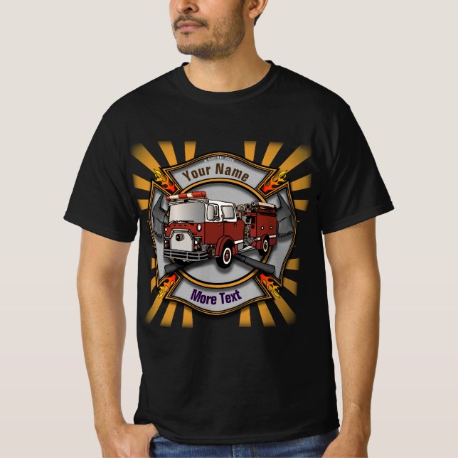 Firetruck Firefighter Cross T-Shirt (Front)