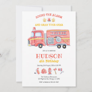 Firetruck Firefighter Kids Birthday Invitation