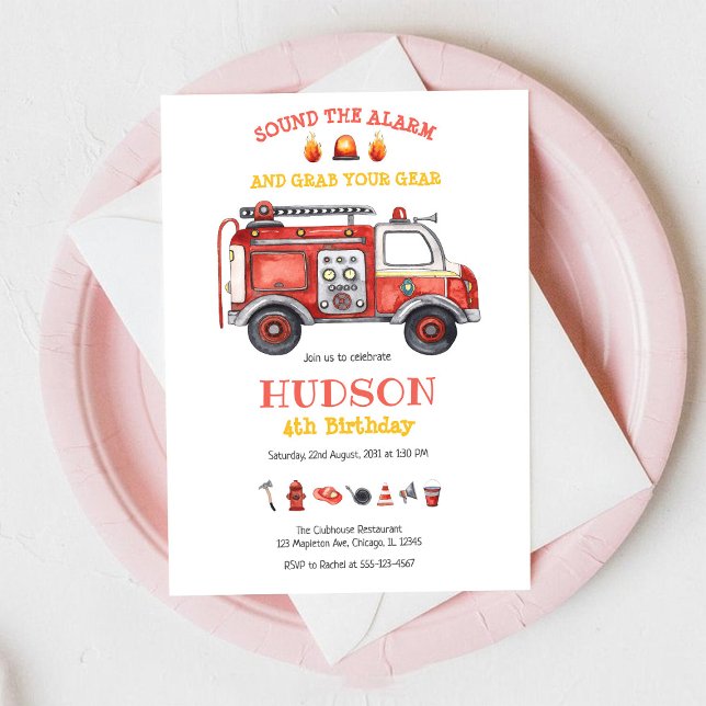 Firetruck Firefighter Kids Birthday Invitation (Creator Uploaded)