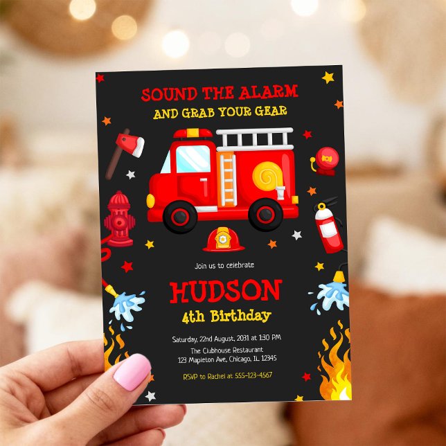 Firetruck Firefighter Kids Birthday Invitation (Creator Uploaded)