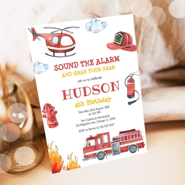 Firetruck Firefighter Kids Birthday Invitation (Creator Uploaded)