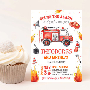 Firetruck Firefighter Kids Birthday Invitation