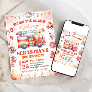 Firetruck Firefighter Kids Birthday Invitation